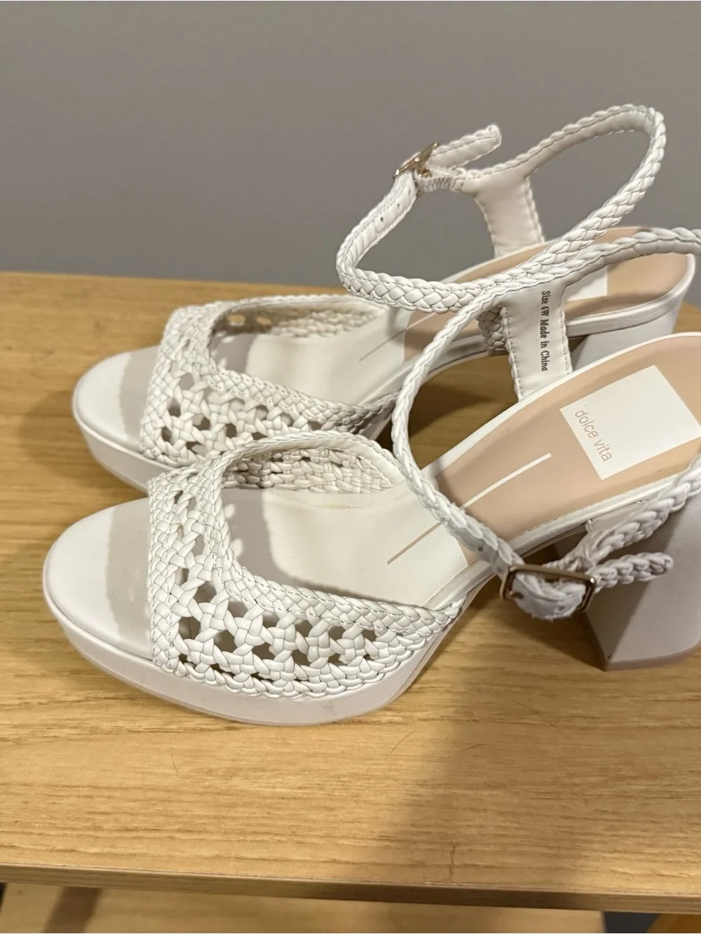 Dolce Vita White Braided Block Heel Sandals